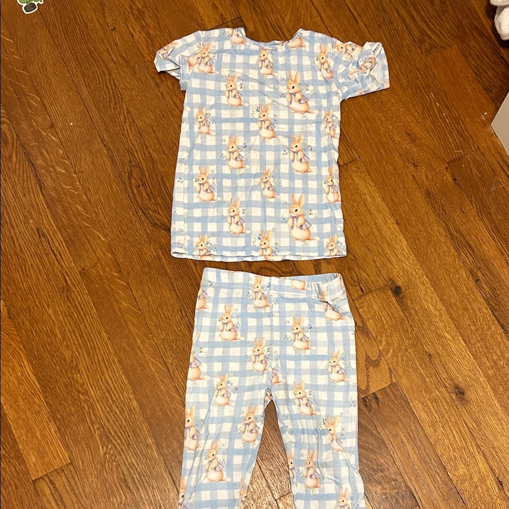 Charming Bunny Print Kids Pajama Set - Blue and White